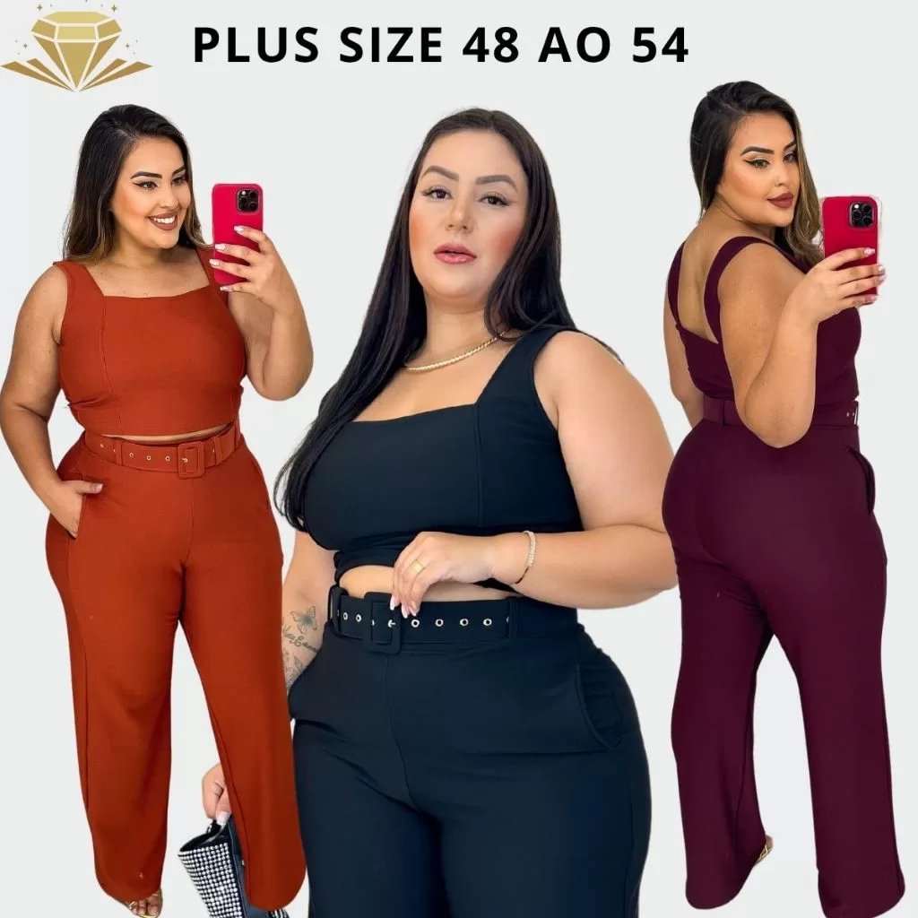 Calça Feminina Plus Size Crepe Montaria Com Cinto Cintura Alta Elegante Elastano Não marca 46 ao 54