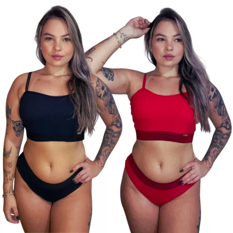 Kit 2 Conjunto Cropped Feminino Mily sem Bojo e Ca