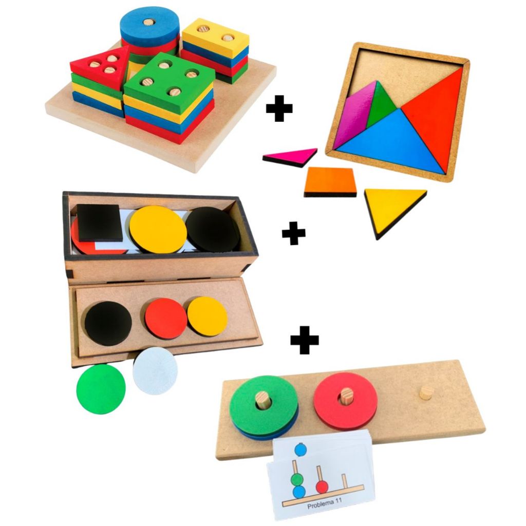 Kit Educativo Terapêutico 4 em 1 | Tangram, Teste Token e Torre de Londres | Autismo TDAH MDF e EVA