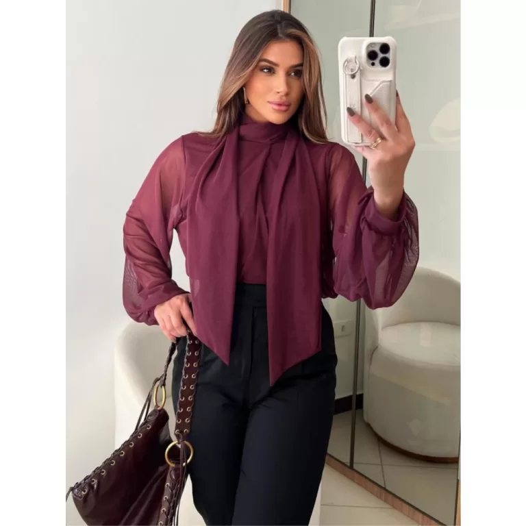 Blusa Social Feminina Elegante Manga Comprida Bufa