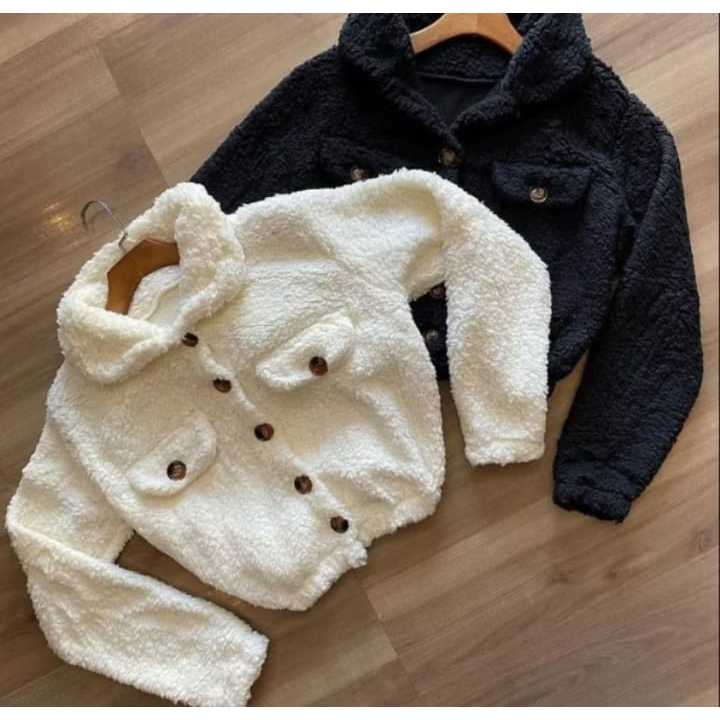 CASACO TEDDY CURTO FEMININO JAQUETA DE BOTAO FELPU