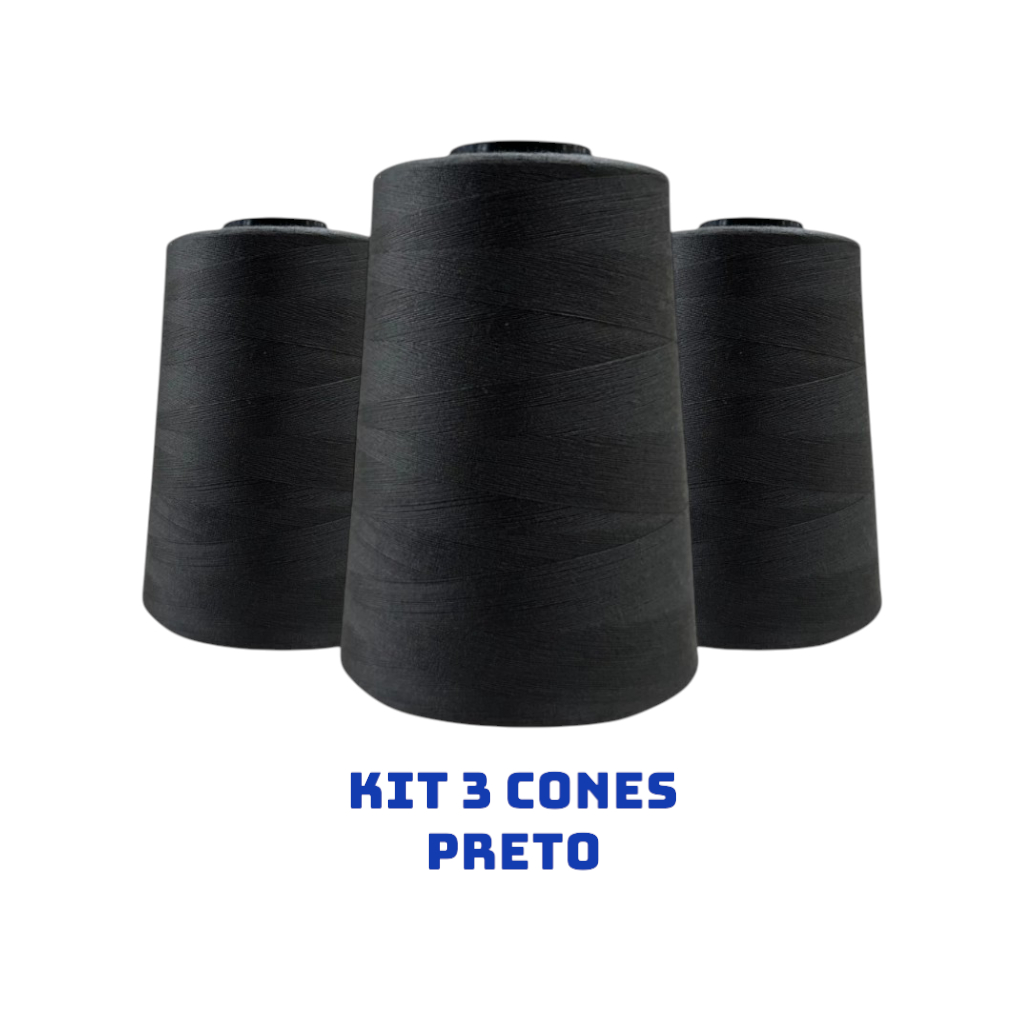 Kit 3 cones linha 80 Preta-alta qualidade para costura