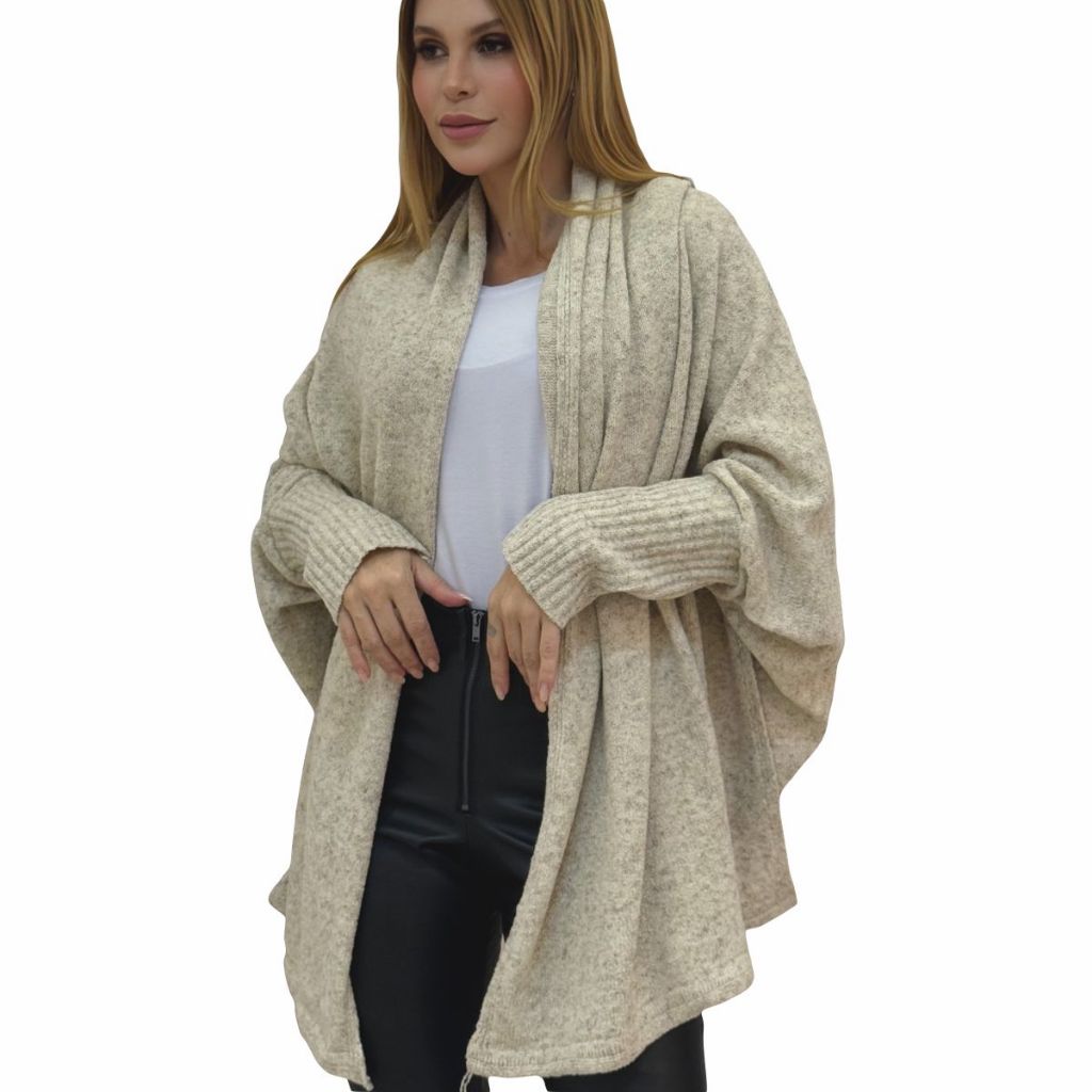Blusa Feminina Capa Poncho Pashmina Tricô Mousse Outono Inverno