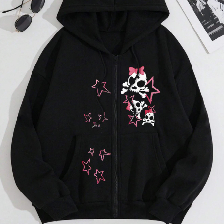 Moletom Ziper Blusa de Frio Caveiras Star Moda Min