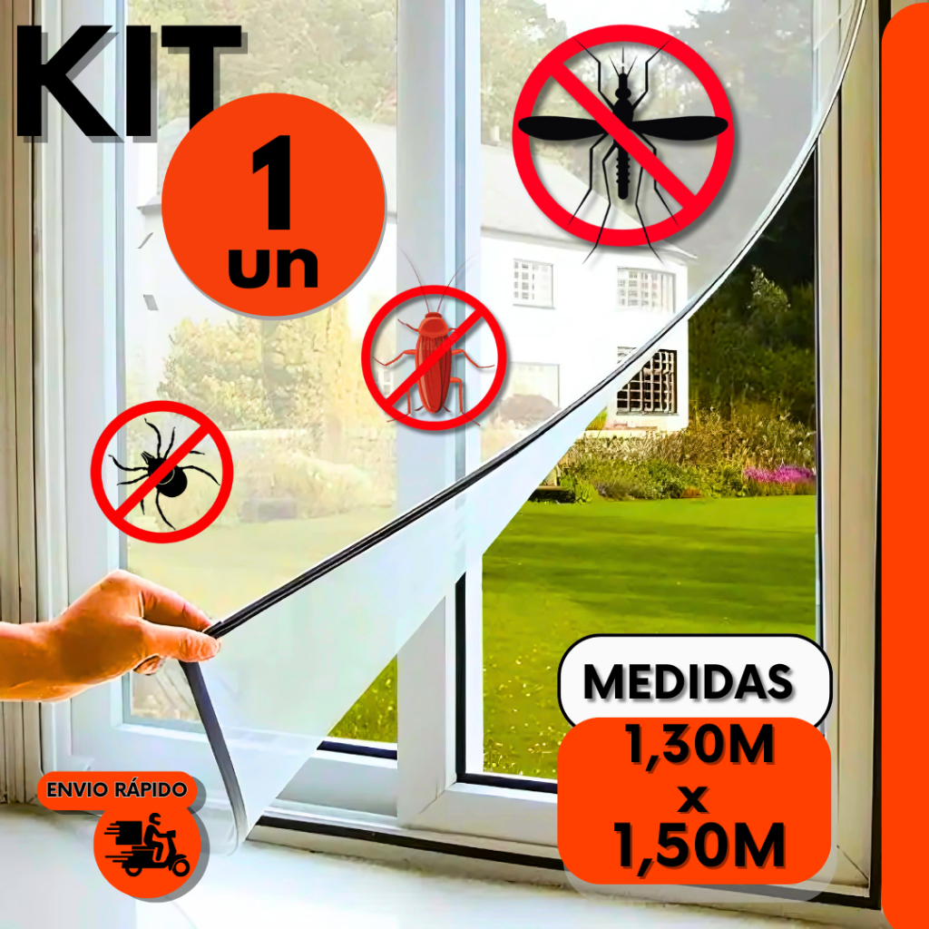 Kit Tela Mosquiteiro 1,30 x 1,50 Janela Removível com Fecho de Contato e Fita Dulpa Face Contra Mosq