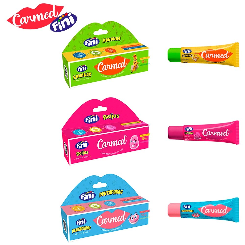 Carmed Fini Bananas Fini Dentaduras e Fini Beijos Hidratante Labial 10g Kit Com 1, ou 3 Unidades