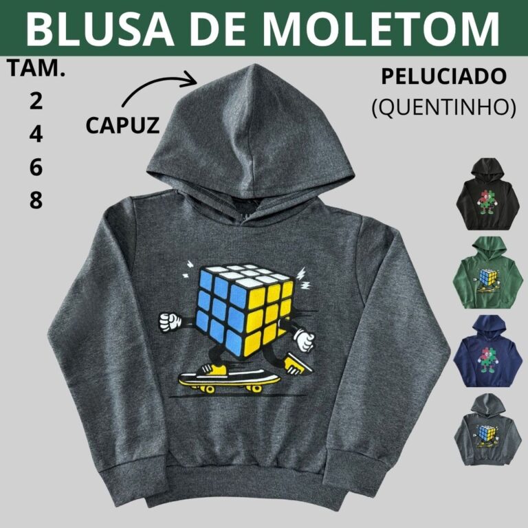Blusa Moletom Peluciado Infantil Com Capuz e Estam