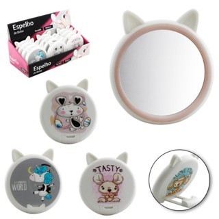 ESPELHO DE BOLSA REDONDO GATINHO COM APOIO 8X7CM P