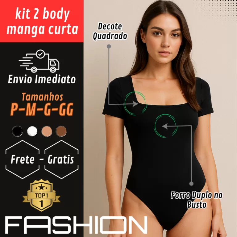 Kit 2 Body Feminino Suplex Collant Manga Curta Dec