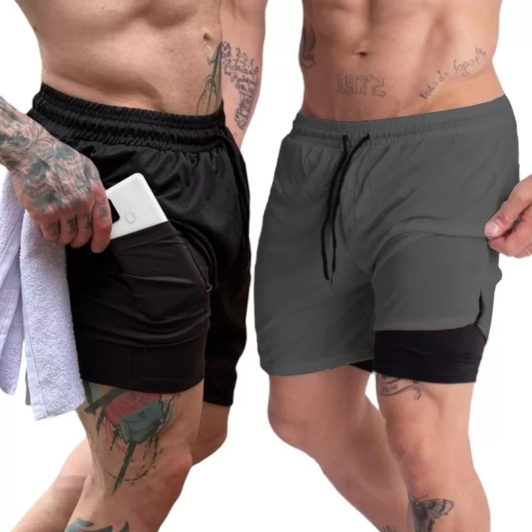 Kit 2 Bermuda Academia 2 em 1  Treino Masculino Sh