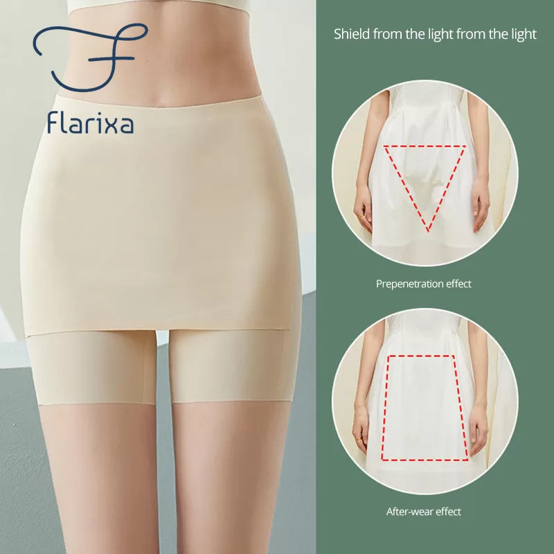 Flarixa Mulher Calção De Segurança De Seda Gelada Cintura Alta Dupla Camada Sob Saia Slim Fit Calça