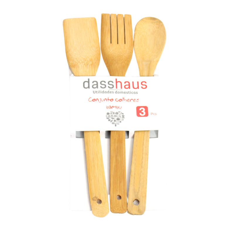 Kit Colher Bambu 3 Peças de Pau Madeira Utensíli