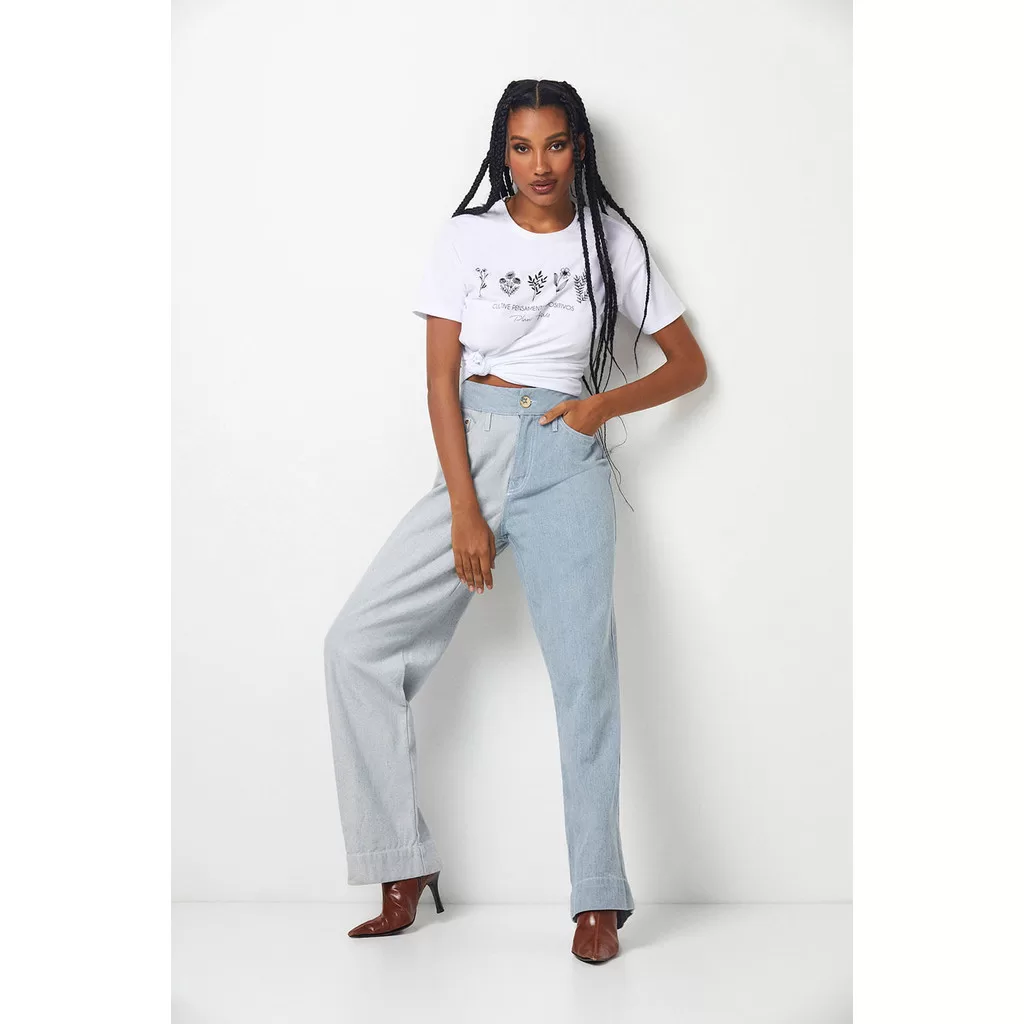 Calça Jeans Feminina Wide Leg Délavé Planet Girls Jeans Claro