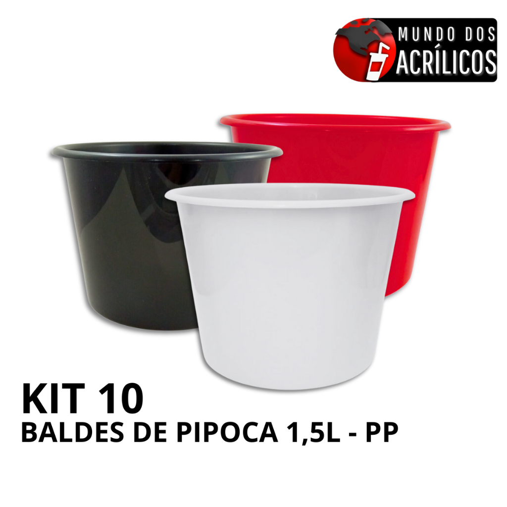 KIT 10 BALDES DE PIPOCA 1,5L PP PARA PERSONALIZAR ADESIVAR FESTA