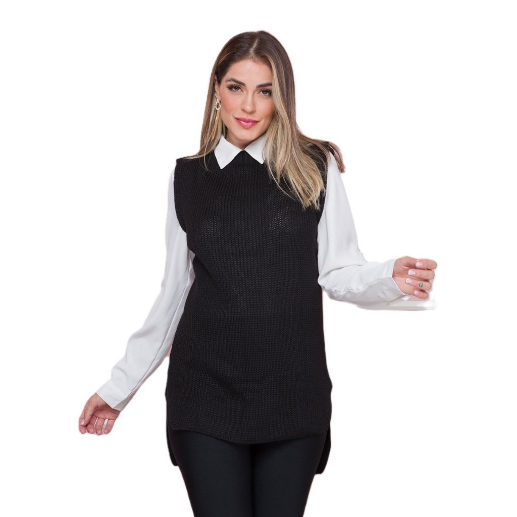 Colete Tricot Longo Quentinho Feminino Moda Outono Inverno Social Casual Chic Elegante Estiloso