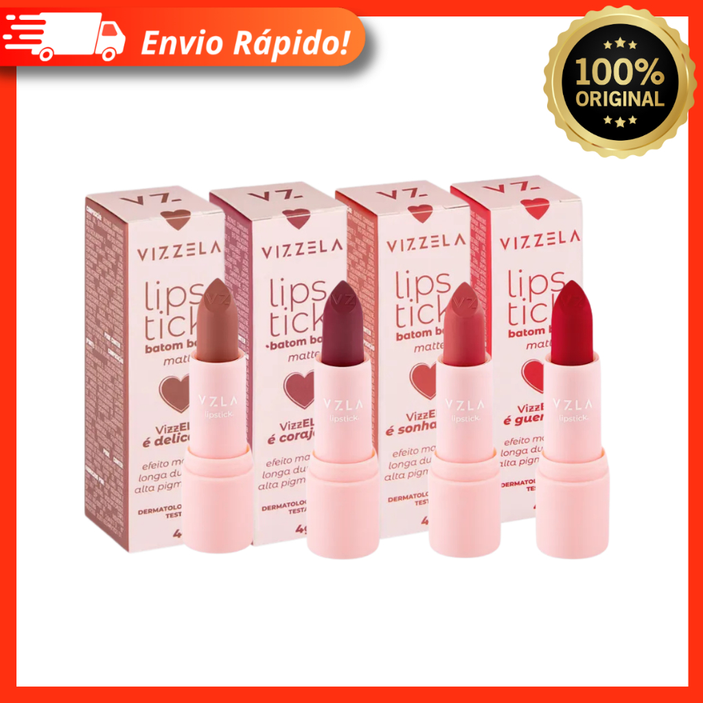 Batom Matte Bala Longa Duração Cor Intensa Alta Pigmentação 4g Vizzela Vegano 100% Original