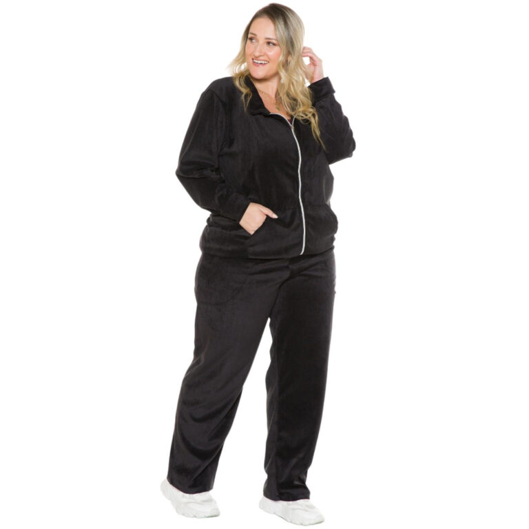 Conjunto Feminino De Veludo Plush Blusa e Calça G
