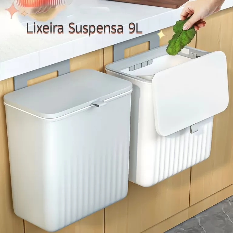 Lixeira Suspensa 9 Litros Com Tampa E Suporte Alto