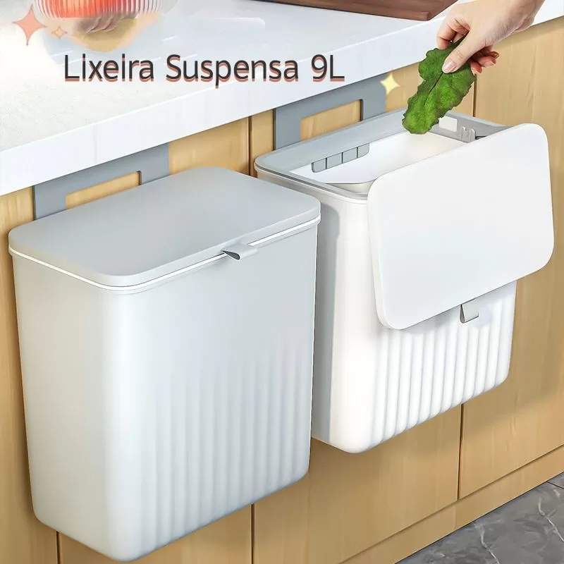 Lixeira Multiuso 9L Com Tampa Retrátil Sem Furo Porta Armário Para Cozinha Banheiro
