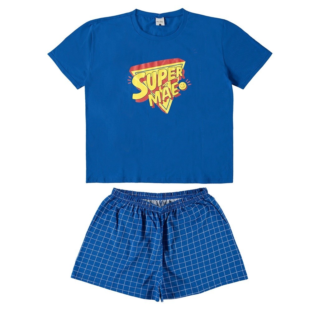 Pijama Adulto Feminino Família Super Mãe Verão em Algodão Conforto