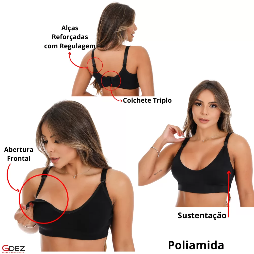 Sutiã Amamentação Top Reforçado Sem Bojo Lingerie Maternidade Confortável