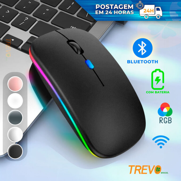 Mouse Sem Fio Wireless Recarregavel Led Rgb 2,4GHz