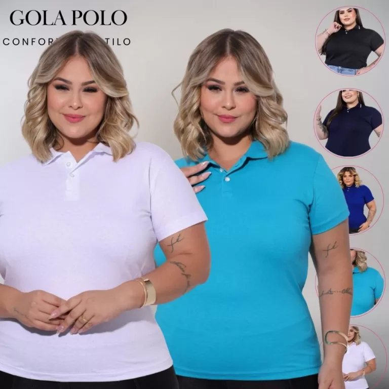 T-shirt Feminina Plus Size Gola Polo No Algodão M