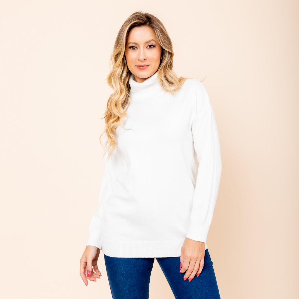 Suéter Feminino de Inverno Gola Alta Manga Longa Alongado Colors Premium Elegante e Chique Casual