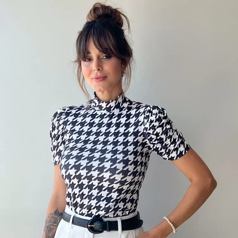 Blusa Pied Poule Preto e Branco Básica Feminina G