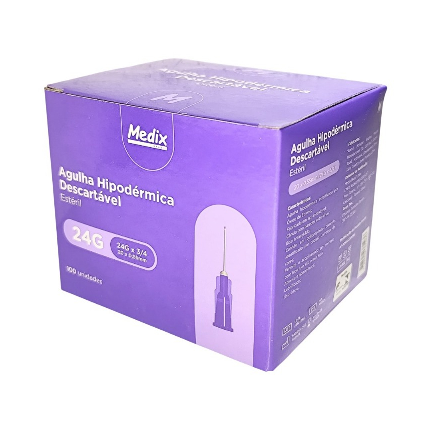 Agulha HiPodérmica Descartável 20×0,55mm Medix Cx C/100 Unid