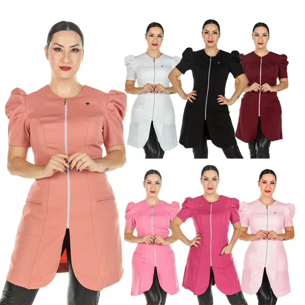 Jaleco Feminino PLUS SIZE Manga Curta Bufante Princesa Acinturado Esteticista Nail Designer Cores