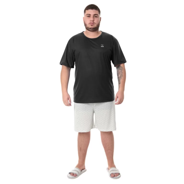 Pijama Básico Clássico Shorts Estampado Masculin