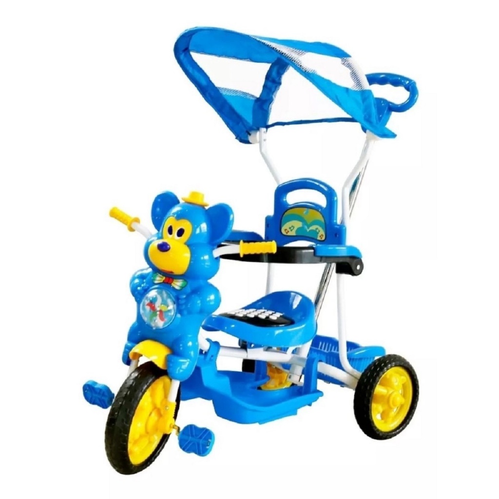 Triciclo Ursinho Passeio E Pedal Capota Azul – DM Toys