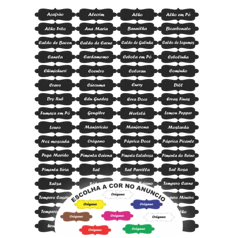 CARTELA TEMPERO 63 ETIQUETAS ADESIVO AUTO COLANTE 
