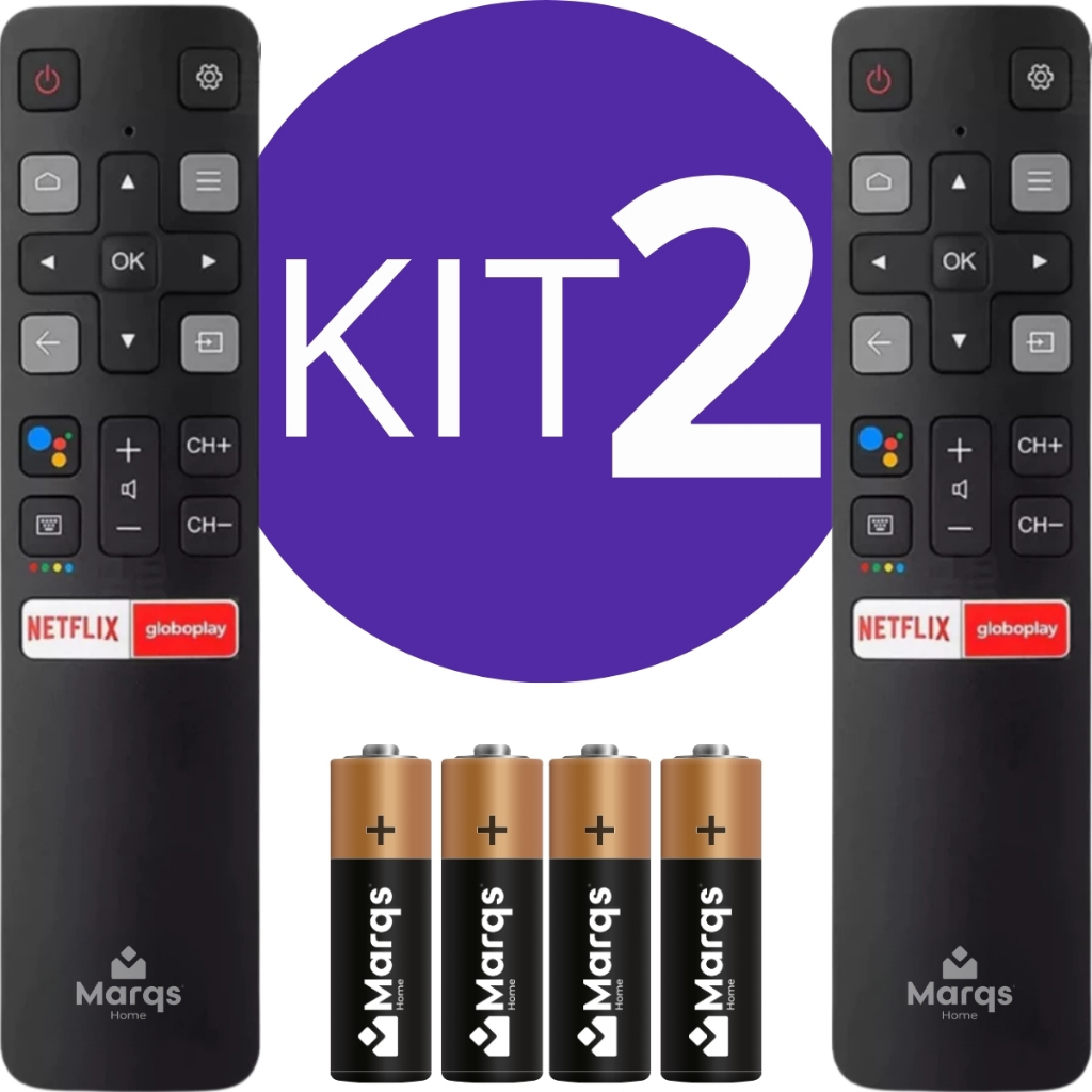 Kit 2 Controle Remoto Para Tv Tcl Smart Rc802v 55p8m C6 C6us Netflix Globoplay Com Pilhas