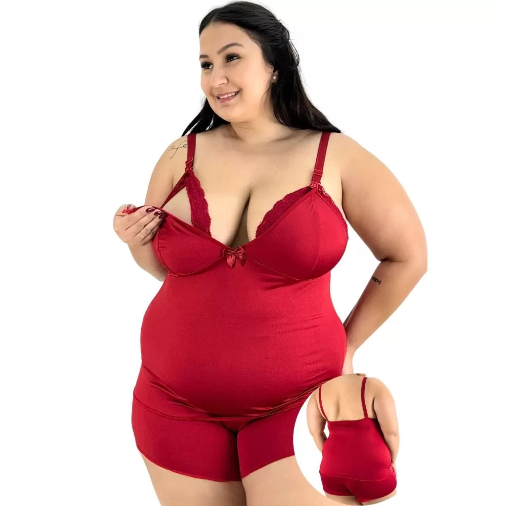 Baby Doll Amamentação Plus Size Renda Pijama Sexy Feminino Moda Íntima Lingerie Menina Atrevida