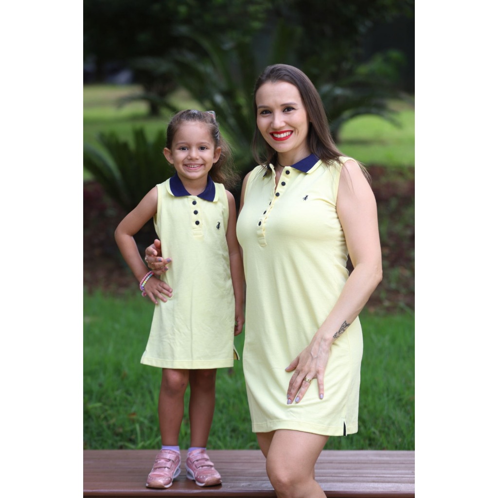 Kit vestidos polo tal mãe tal filha Amarelinho