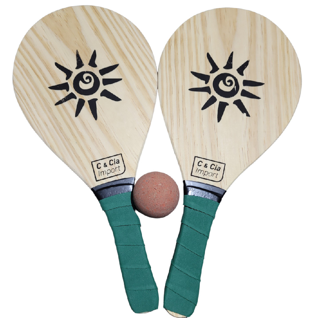 Kit Jogo Frescobol Tênis De Praia 2 Raquetes Madeira + Bola