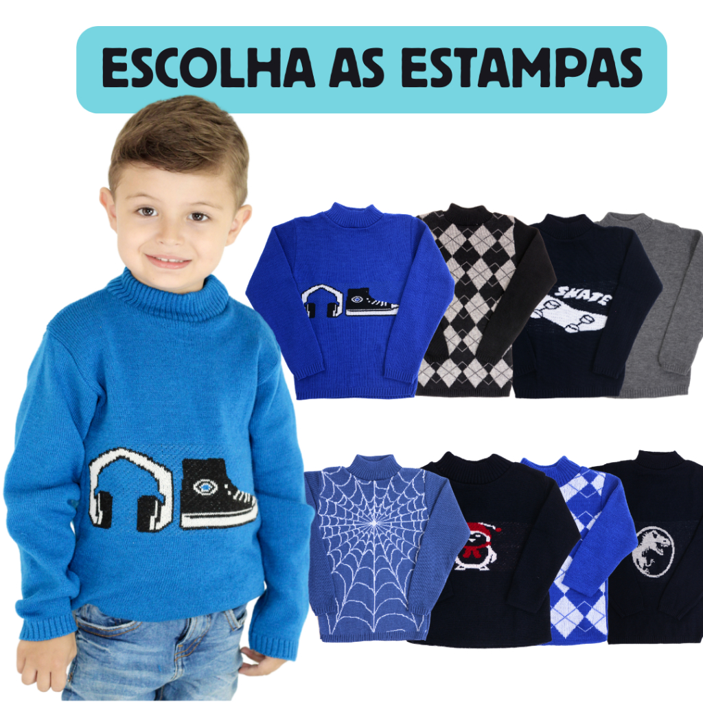 Kit com 2 Blusas de Tricot Lã Premium Infantil e Juvenil Para Menino