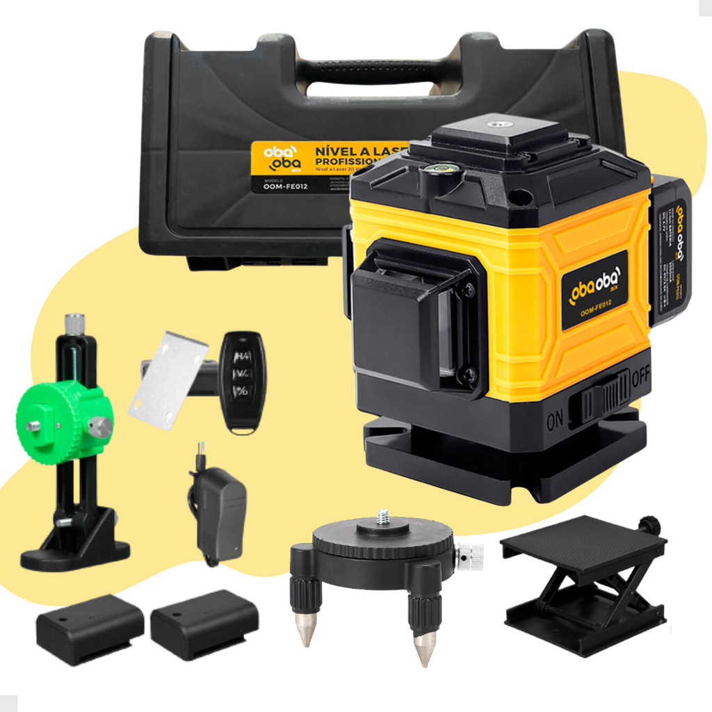 Nível Laser 3D 12 Linhas Recarregável 2 Baterias Controle