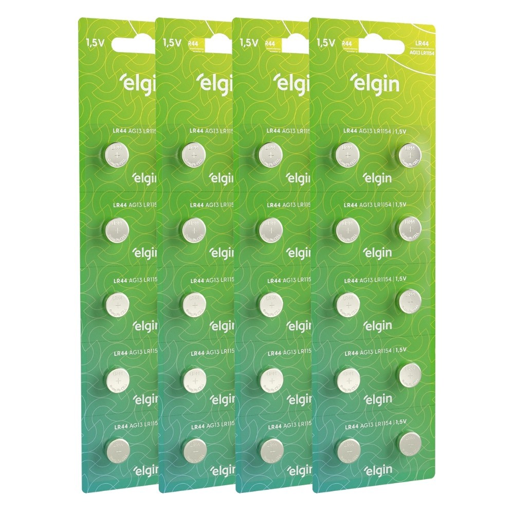 40 Baterias Pilhas Alcalina Lr44 1,5v Blister Cartela Elgin