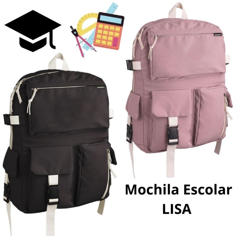 Mochila Lisa Rosa ou Preta feminina e masculina leoEleo