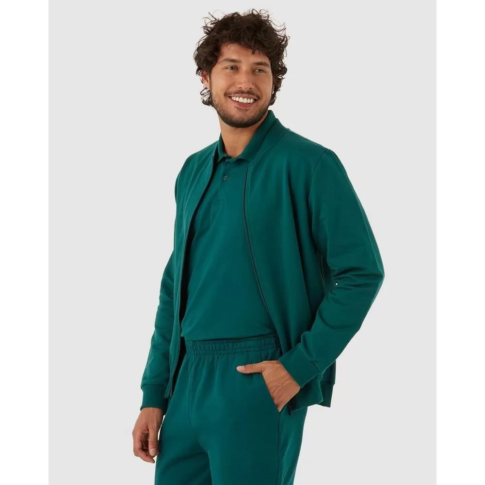 Jaqueta Básica Masculina Gola Redonda Em Moletom Flanelado