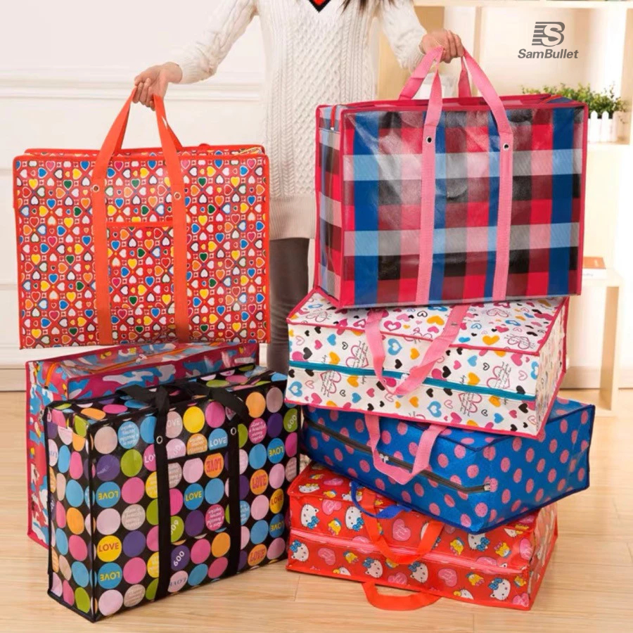 Sacolão Bolsa com Ziper Resistente para Viagens, Compras Feira Sacoleira Organizadora Estampas Sorti