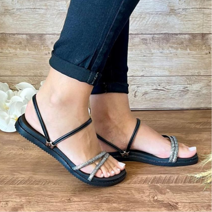 Sandália Papete Feminina Com Brilho Rasteirinha Plana Super Macia Confortável Birken Rasteira Luxo