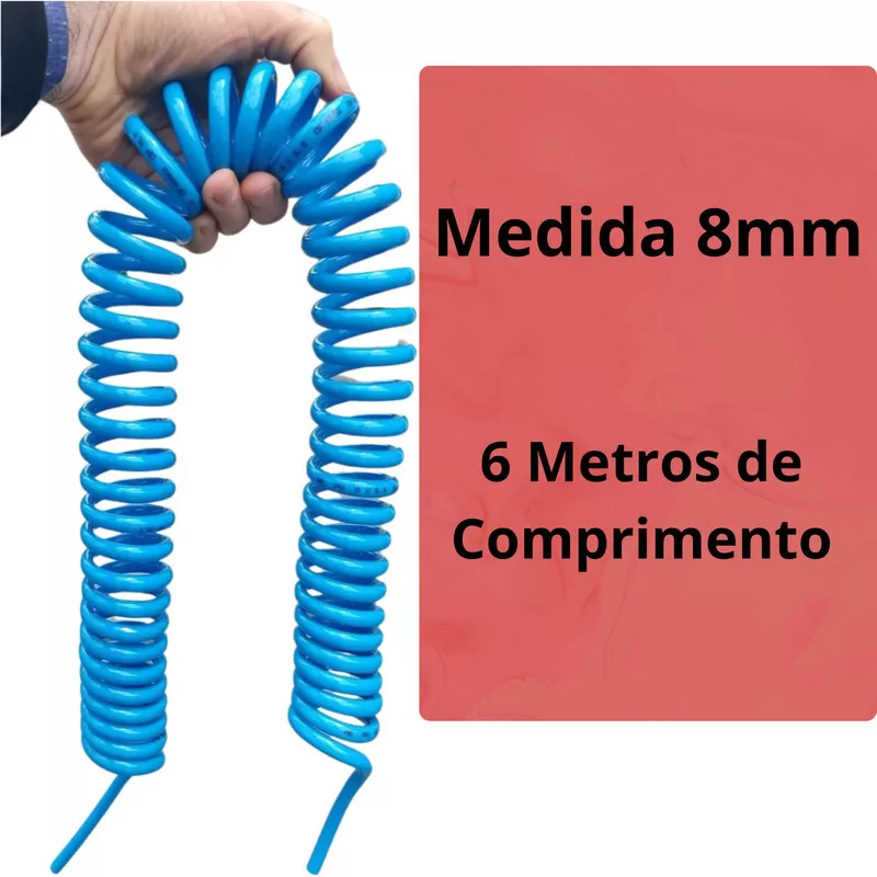 Mangueira Espiral Tubo Azul de 8mm para Compressor de Ar Comprimido Rodoar 6Metros