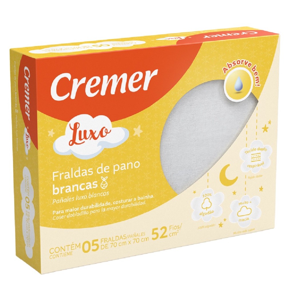 FRALDAS DE PANO BRANCA 5un – CREMER LUXO