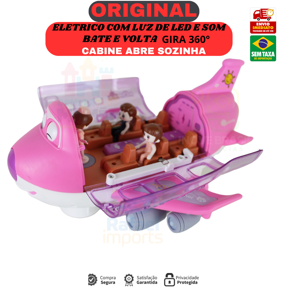 Avião Maluco Infantil Gira 360° Bate e Volta Rosa Com Bonecas e Luzes ENVIO IMEDIATO