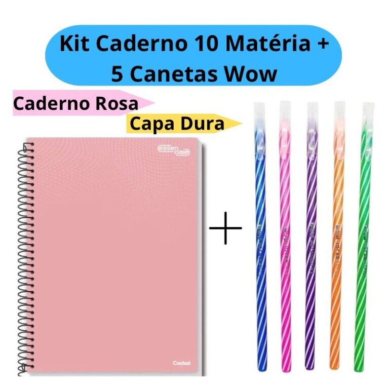 Kit Caderno Universitário 10 Matérias + 5 Caneta