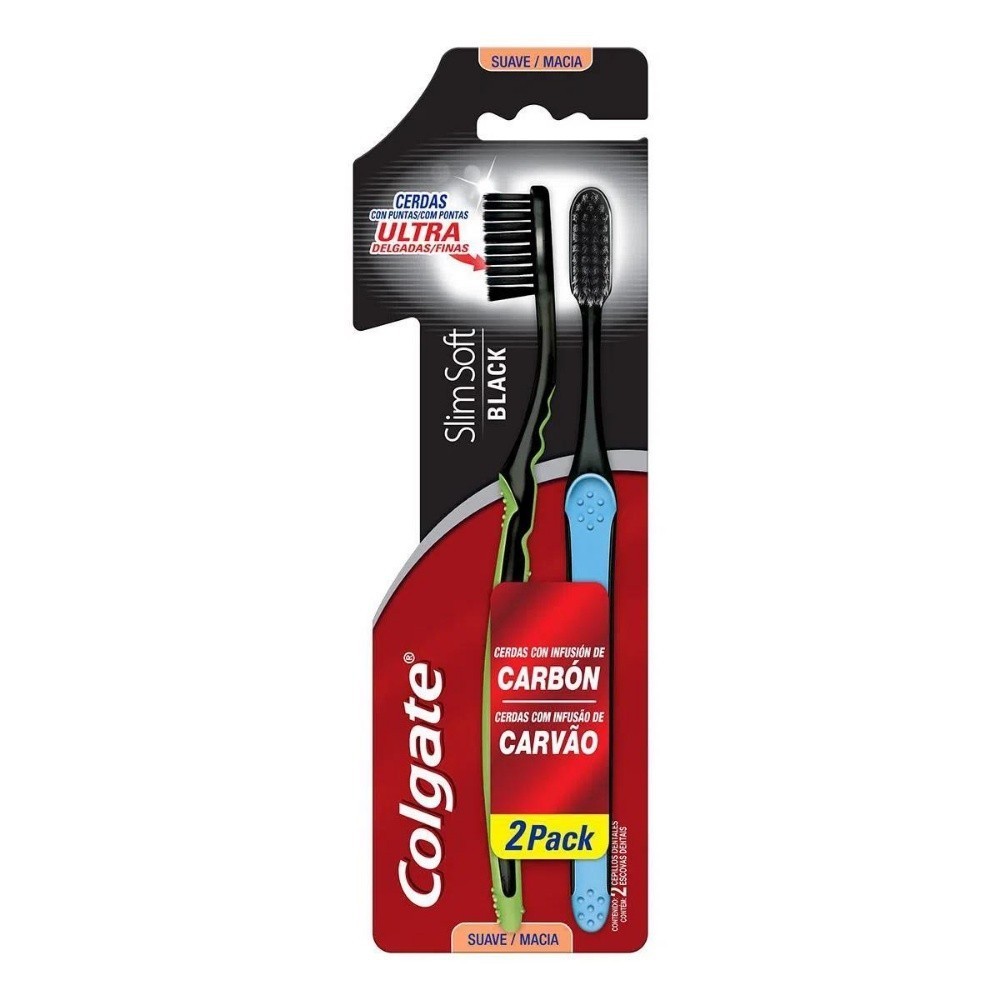 Escova Dental Colgate Slim Soft Black com 2 Unidades